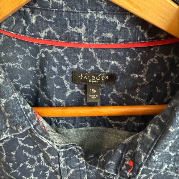 Talbots 16 Petite Button Down Denim Patterned Shirt - Picture 2 of 7